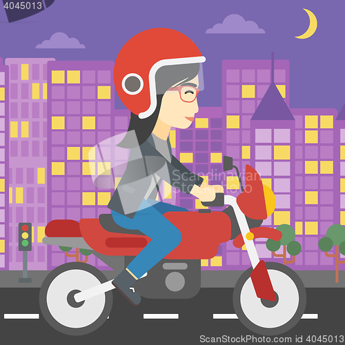 Image of Woman riding motorcycle vector illustration.