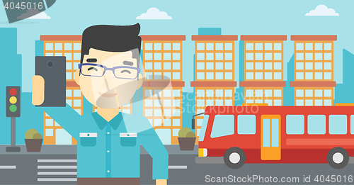 Image of Man making selfie vector illustration.