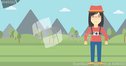 Image of Woman with camera on chest vector illustration.