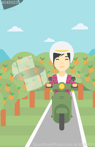 Image of Woman riding scooter vector illustration.