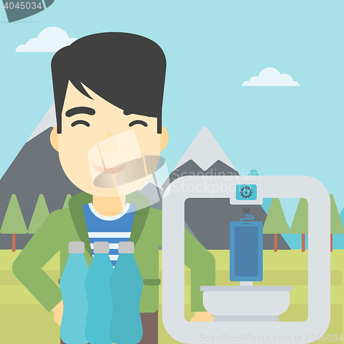 Image of Man with three D printer vector illustration.