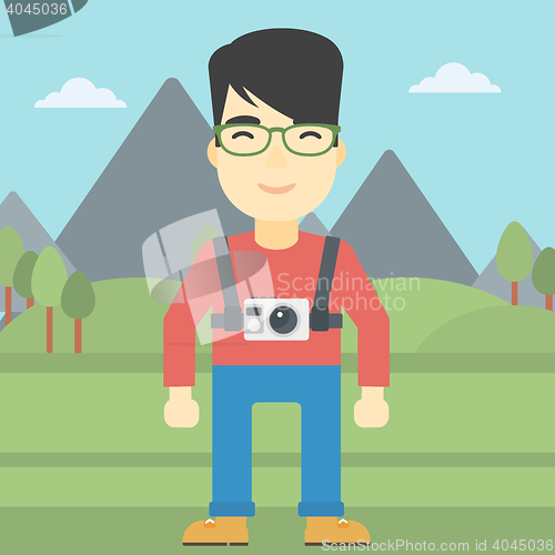 Image of Man with camera on chest vector illustration.