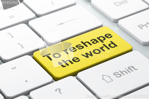 Image of Politics concept: To reshape The world on computer keyboard background