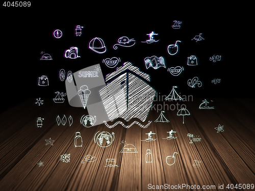 Image of Travel concept: Ship in grunge dark room