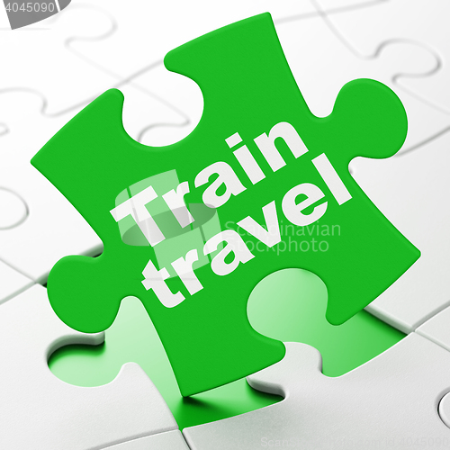 Image of Vacation concept: Train Travel on puzzle background