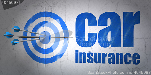 Image of Insurance concept: target and Car Insurance on wall background