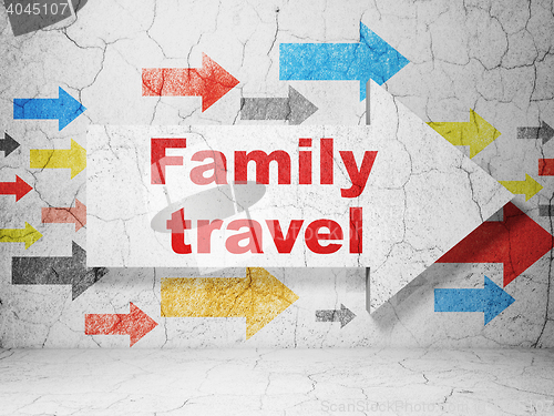 Image of Tourism concept: arrow with Family Travel on grunge wall background