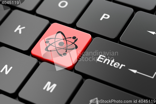 Image of Science concept: Molecule on computer keyboard background