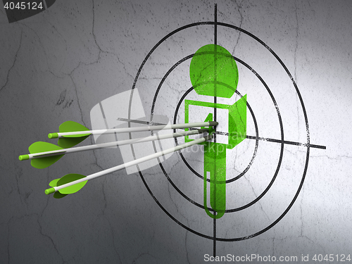 Image of News concept: arrows in Microphone target on wall background