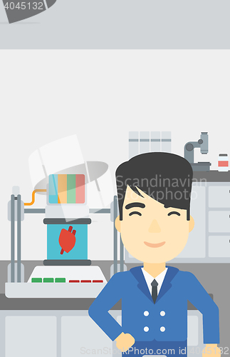 Image of Man with three D printer vector illustration.