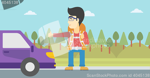 Image of Young man hitchhiking vector illustration.