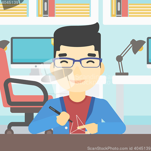 Image of Man using three D pen vector illustration.