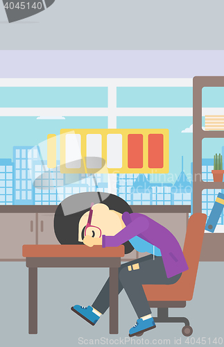 Image of Woman sleeping at workplace vector illustration.