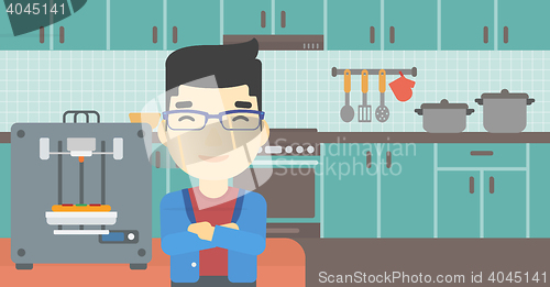 Image of Man with three D printer vector illustration.