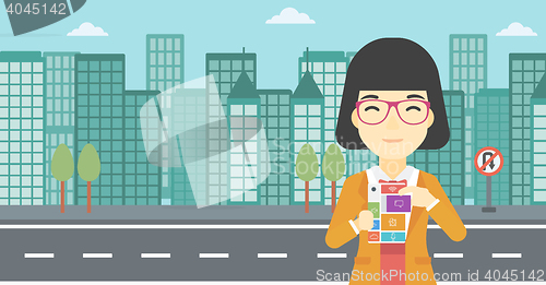 Image of Woman with modular phone vector illustration.