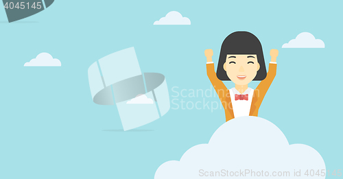 Image of Woman sitting on cloud vector illustration.