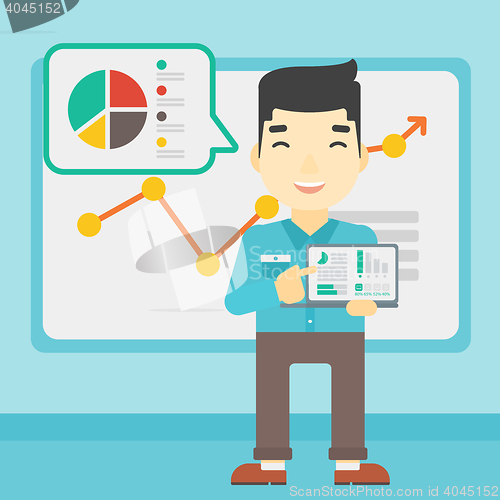 Image of Businessman presenting report on a laptop.