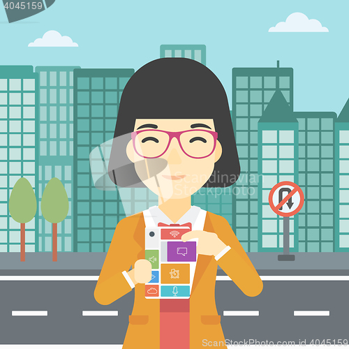 Image of Woman with modular phone vector illustration.