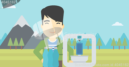 Image of Man with three D printer vector illustration.