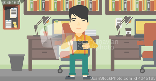 Image of Man using tablet computer vector illustration.