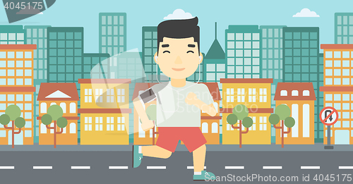 Image of Man running with earphones and smartphone.