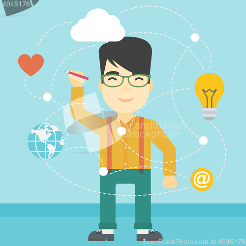 Image of Man writing cloud computing on virtual screen.