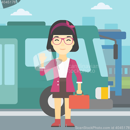 Image of Woman travelling by bus vector illustration.