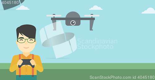 Image of Man flying drone vector illustration.