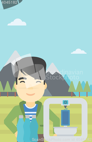 Image of Man with three D printer vector illustration.