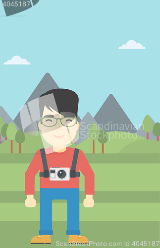 Image of Man with camera on chest vector illustration.