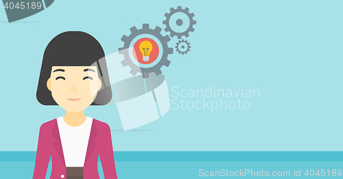 Image of Woman with bulb and gears vector illustration.