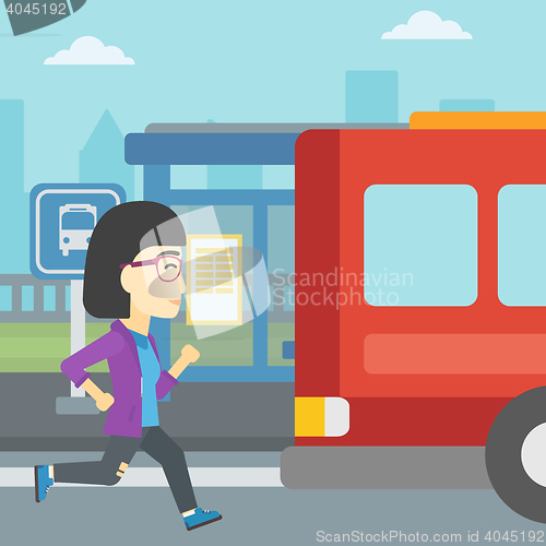 Image of Latecomer woman running for the bus.