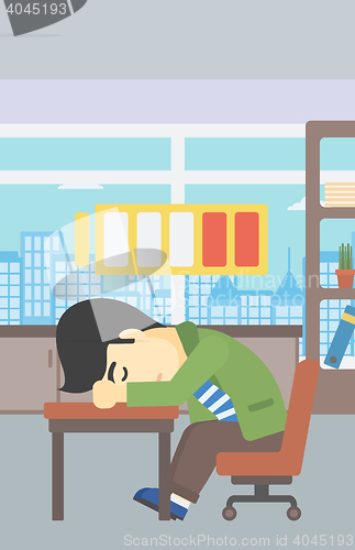 Image of Man sleeping at workplace vector illustration.