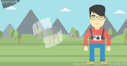 Image of Man with camera on chest vector illustration.