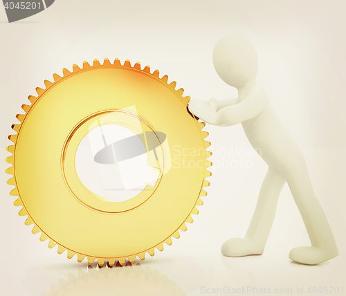 Image of Gold gear set with 3d man . 3D illustration. Vintage style.