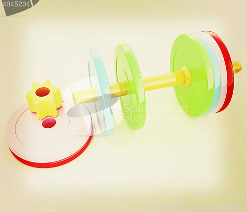 Image of Colorful dumbbells are assembly and disassembly on a white backg