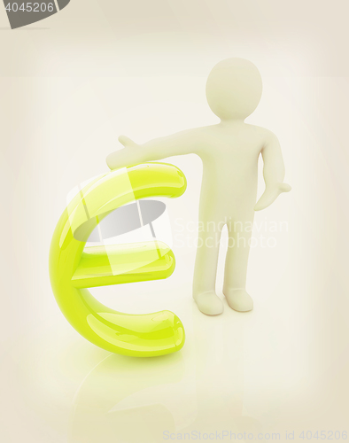 Image of 3d people - man, person presenting - euro sign. 3D illustration.