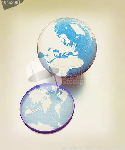 Image of Clock of world map and earth. 3D illustration. Vintage style.