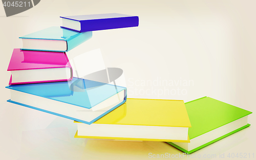 Image of colorful real books. 3D illustration. Vintage style.