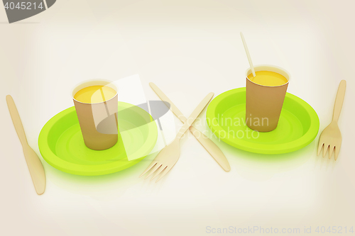 Image of Orange juice in a fast food dishes. 3D illustration. Vintage sty