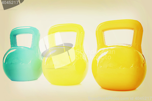 Image of Colorful weights . 3D illustration. Vintage style.