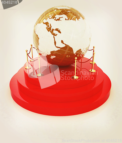 Image of Earth on podium on a white background . 3D illustration. Vintage