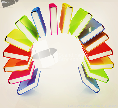 Image of Colorful books like the rainbow . 3D illustration. Vintage style