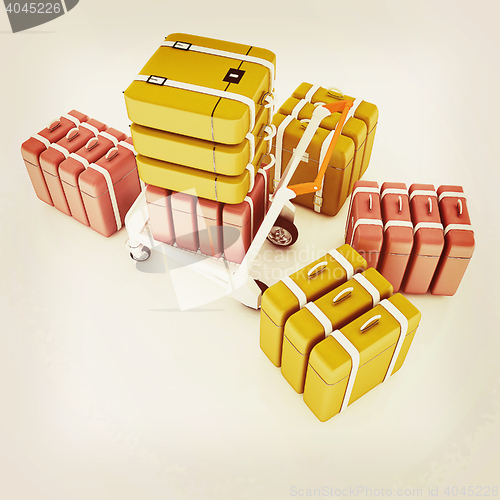 Image of Trolley for luggage at the airport and luggage. 3D illustration.