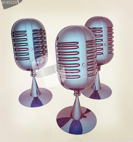 Image of 3d rendering of a microphones. 3D illustration. Vintage style.