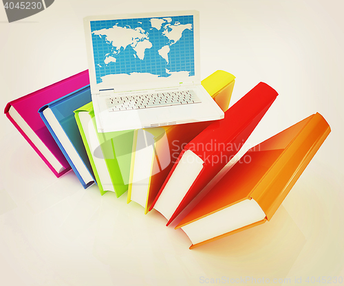Image of Laptop on books . 3D illustration. Vintage style.