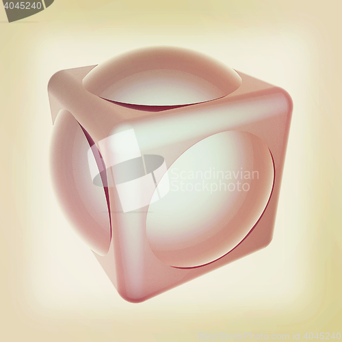 Image of Sphere in a cube 3d design element. 3D illustration. Vintage sty