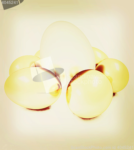 Image of Big egg and gold eggs. 3D illustration. Vintage style.