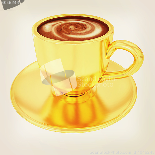 Image of Gold coffee cup on saucer on a white background . 3D illustratio