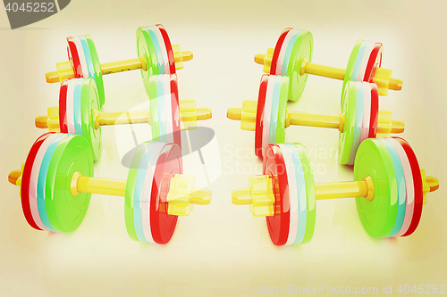 Image of Colorful dumbbells on a white background. 3D illustration. Vinta
